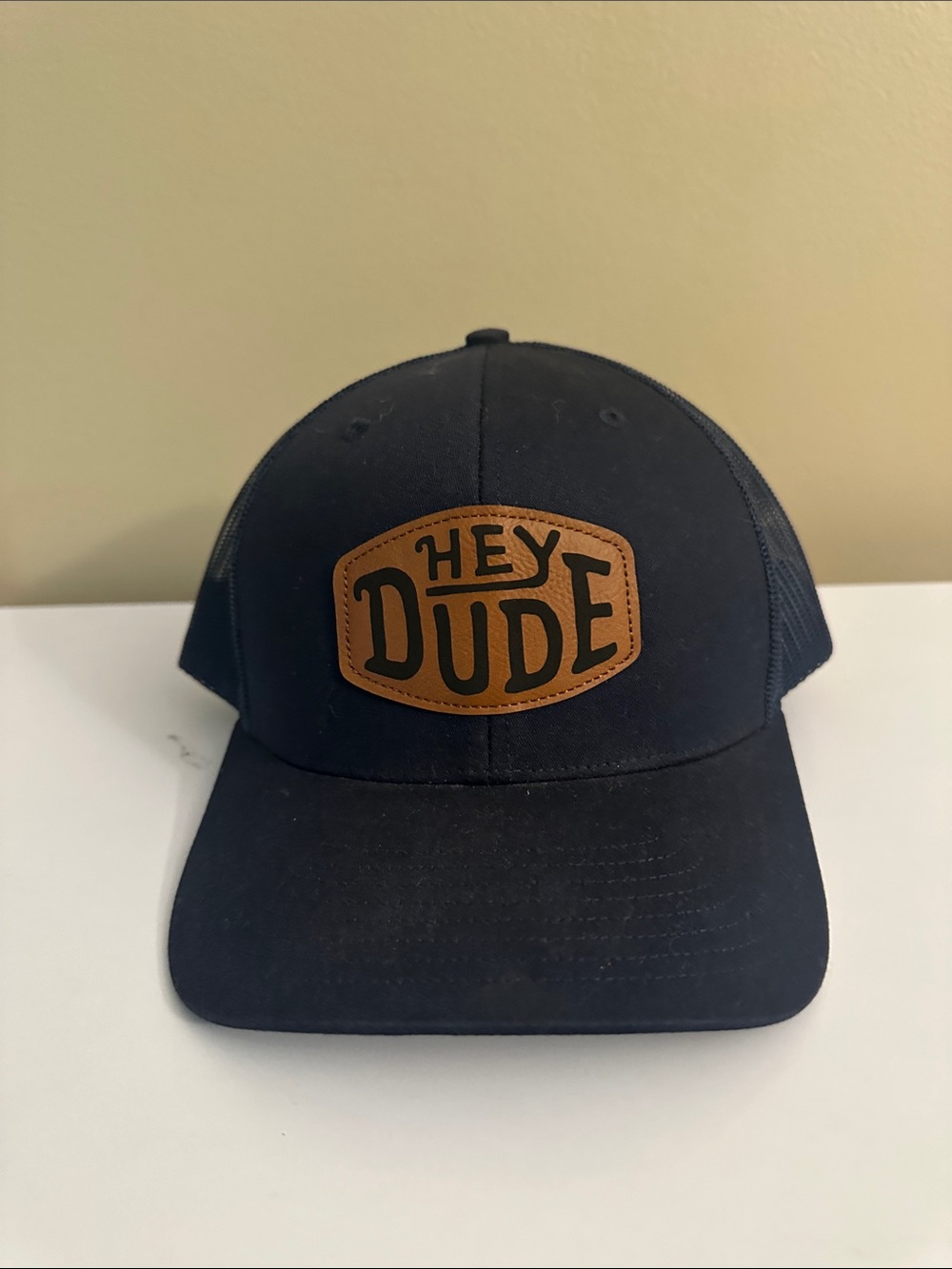Hey Dude Black Trucker Hat with Brown Logo Patch